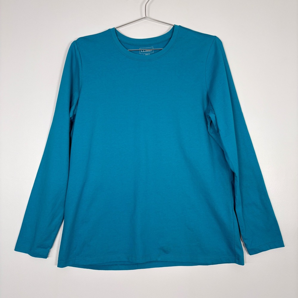 L.L. Bean Women Long Sleeve Tee Large‎ Teal Cotton Crewneck 254789